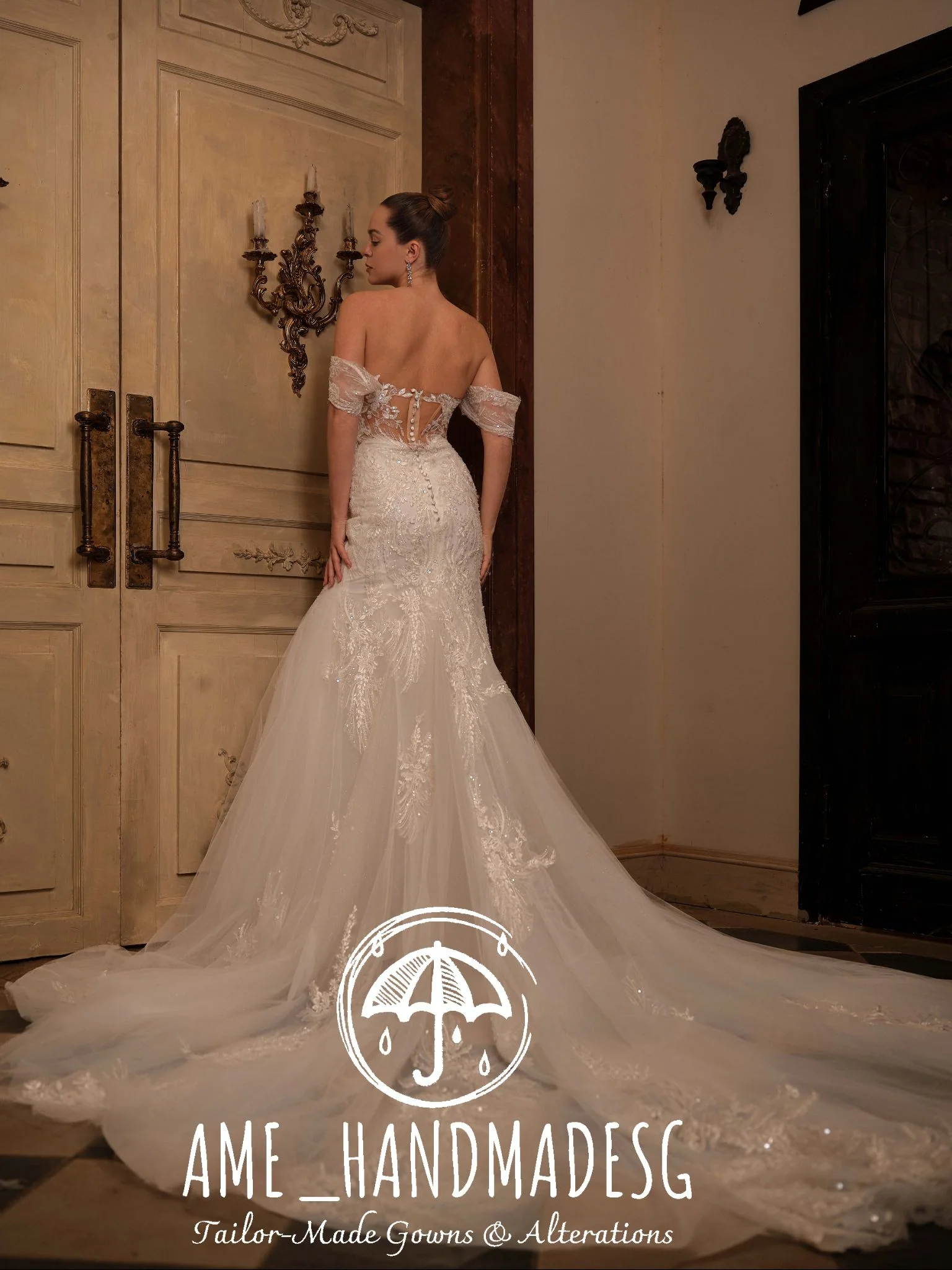 Regal Whisper: An Off-Shoulder Illusion Mermaid Bridal Gown - Image 2