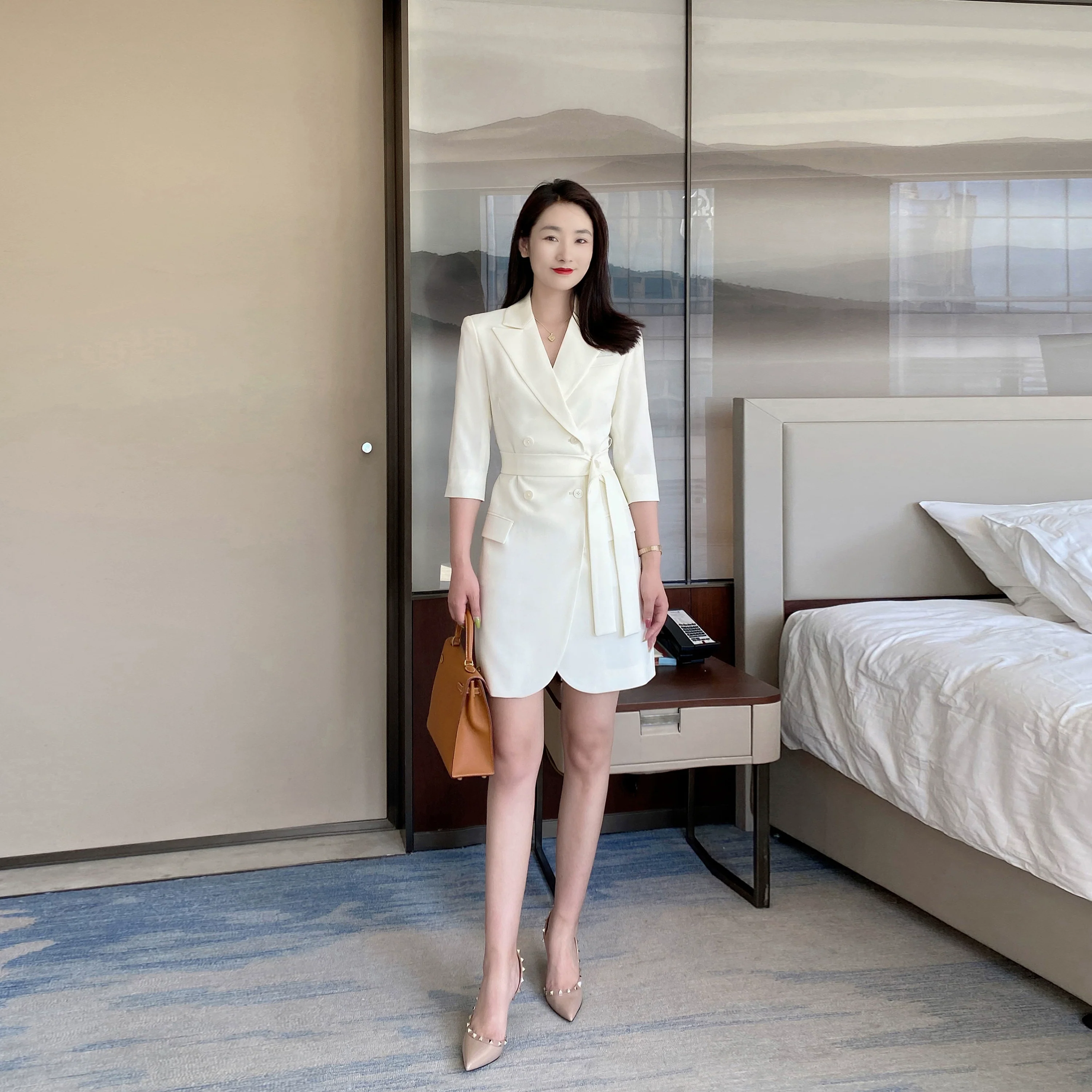 White Summer Classic Suit Jacket with Skirt – Korean Style