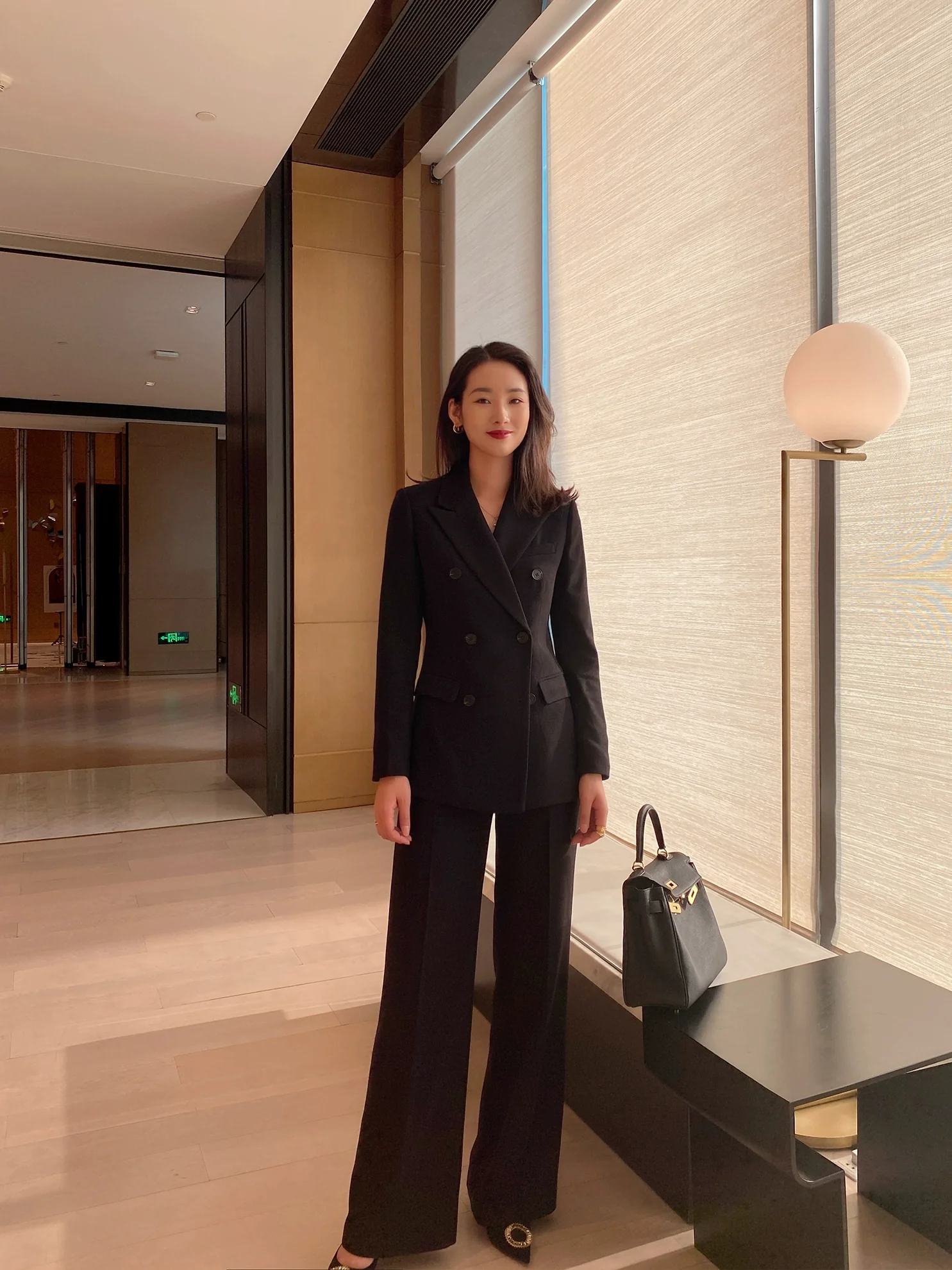 Women's Demi-Season Woolen Suit Jacket & Trousers Set Classic Black - Image 2