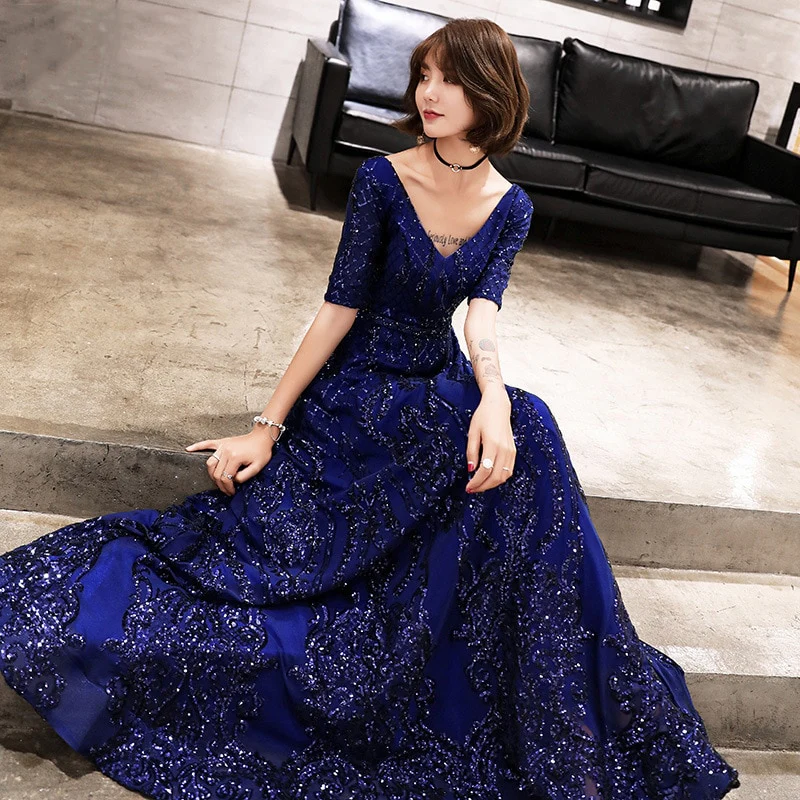 Women's Evening Dress Dark Long Skirt Steel With Shiny Noble Atmosphere